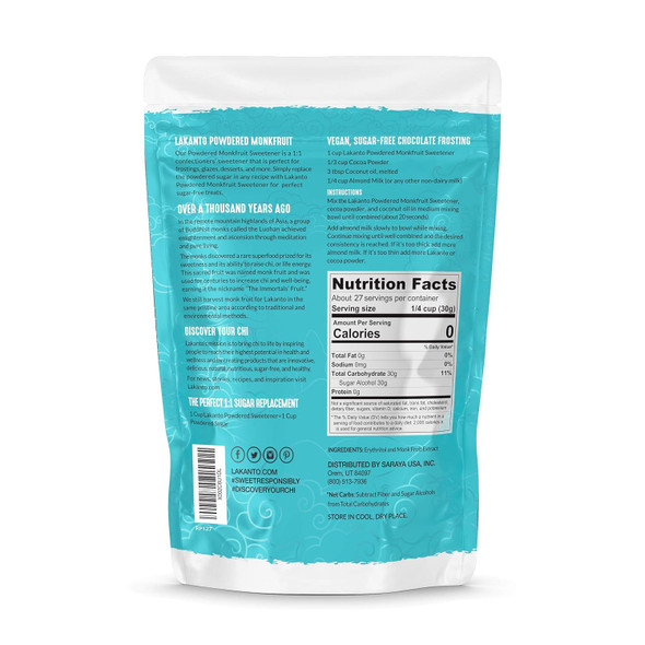 Lakanto Powdered Monk Fruit Sweetener with Erythritol - Powdered Sugar Substitute, Zero Calorie, Keto Diet Friendly, Zero Net Carbs, Baking, Extract, Sugar Replacement (Powdered - 1.76 lb)