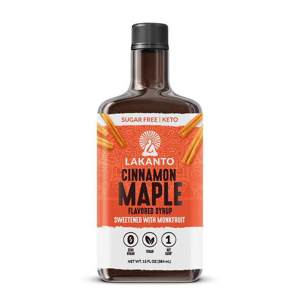 Lakanto Sugar Cinnamon Maple Syrup - Monk Fruit Sweetener, Keto Diet Friendly, Vegan, 1g Net Carbs, Pancakes, Waffles, Oatmeal, Coffee, Tea, Granola, Frosting, Marinade (13 Fl Oz - Pack of 1)
