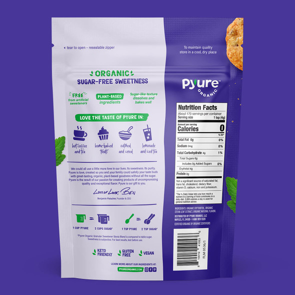 Pyure Organic Stevia Blend Granulated All-Purpose - White Sugar Substitute, Zero Carb, Zero Sugar, Zero Calorie, Plant-Based Stevia Sweetener for Keto Friendly Food, 1.5 lb (24 oz) Pyure Organic Stevia Blend Granulated All-Purpose - White Sugar Substitute, Zero Carb, Zero Sugar, Zero Calorie, Plant-Based Stevia Sweetener for Keto Friendly Food, 1.5 lb (24 oz)