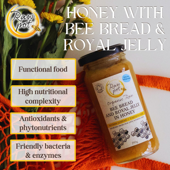 RAW POT - ORGANIC RAW BEE BREAD AND ROYAL JELLY IN HONEY - Natural Pure Unpasteurised Honey with Antioxidants & Phytonutrients for Immunity, Detox, Digestion, Energy Support For Kids & Adults (295g) RAW POT - ORGANIC RAW BEE BREAD AND ROYAL JELLY IN HONEY - Natural Pure Unpasteurised Honey with Antioxidants & Phytonutrients for Immunity, Detox, Digestion, Energy Support For Kids & Adults (295g)
