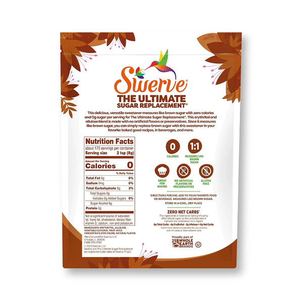 Swerve Ultimate Sugar Replacement Sweetener, Brown Sugar Substitute, Zero Calorie, Keto Friendly, Zero Sugar, Non-Glycem