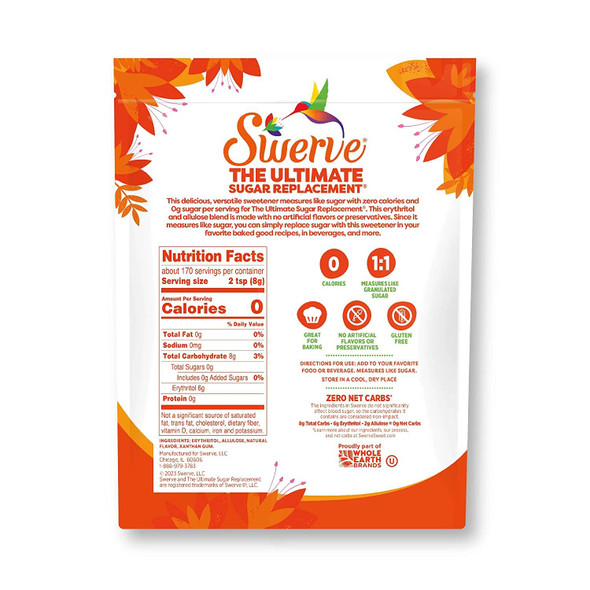 Swerve Ultimate Sugar Replacement Sweetener, Granular Sugar Substitute, Zero Calorie, Keto Friendly, Zero Sugar, Non-Gly