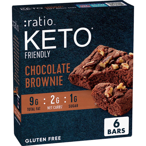 Ratio Keto Friendly Soft Baked Bars, Chocolate Brownie, Keto Snacks, 6 Ct