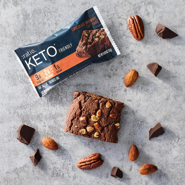 Ratio Keto Friendly Soft Baked Bars, Chocolate Brownie, Keto Snacks, 6 Ct