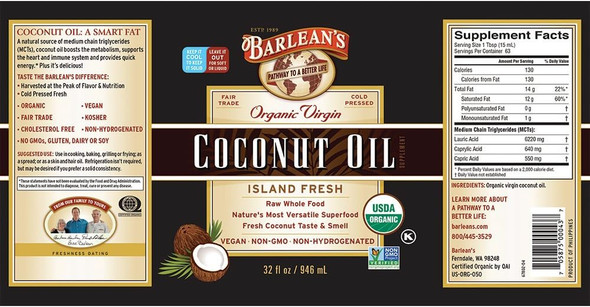 Barlean'S Organic Virgin Island Fresh Coconut Oil – Cold-Pressed, Fair Trade, Usda Organic, Non-Gmo, Vegan - 3