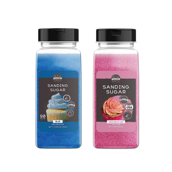Birch & Meadow Blue & Pink Sanding Sugar Bundle 1 Lb., Mixed Colors, Colorful Sugar Crystals For Festive Holiday Baking