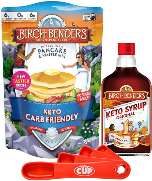 Birch Benders Keto Pancake & Waffle Mix And Original Keto Syrup With By The Cup Swivel Spoons