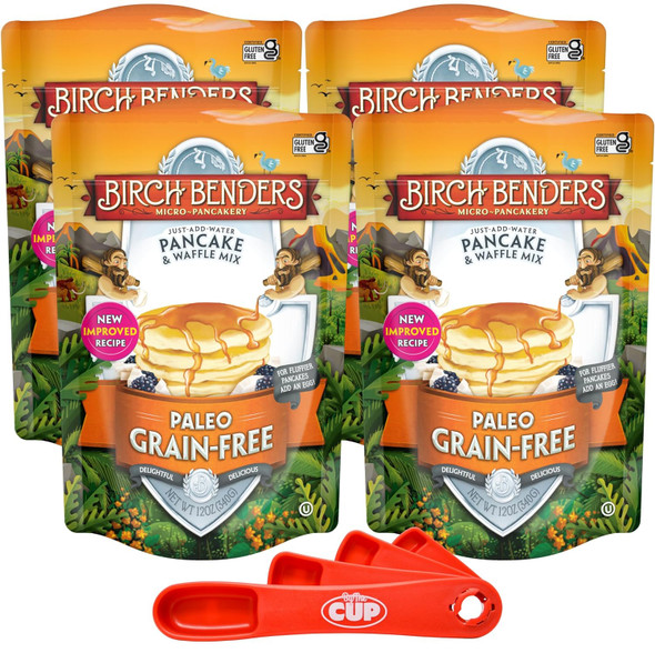 Birch Benders Paleo Pancake And Waffle Mix, 12 Oz (Pack Of 4) With By The Cup Swivel Spoons