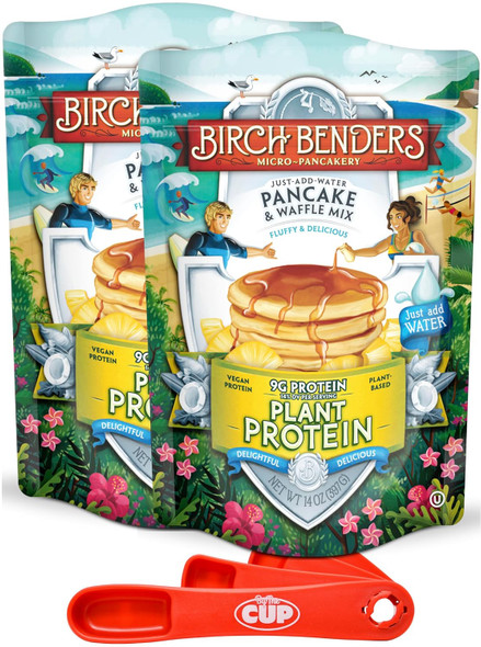 Birch Benders Plant Protein Pancake And Waffles Mix, 14Oz (Pack Of 2) With By The Cup Swivel Spoons