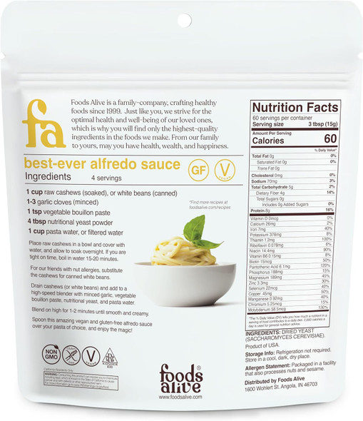 Foods Alive Non-Fortified Premium Nutritional Yeast Flakes 2 Lbs Unfortified Vegan Cheese Powder Seasoning