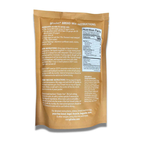 Gfjules Gluten Bread Baking Mix No Grit, Non-Gmo, Vegan, Kosher & Top 9 Allergen Baking Alternative To Regular Bread Mixes 18 Ounces