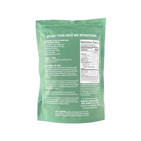 Gfjules Gluten Pizza Crust Mix No Grit, Non-Gmo, Vegan, Kosher & Top 9 Allergen Dough Mix Makes Two-Three 12 In. Crusts 17Oz Resealable Pouch