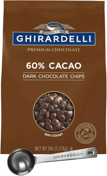 Ghirardelli 60% Cacao Chocolate Chip, 5Lb Bag With Ghirardelli Stamped Barista Spoon