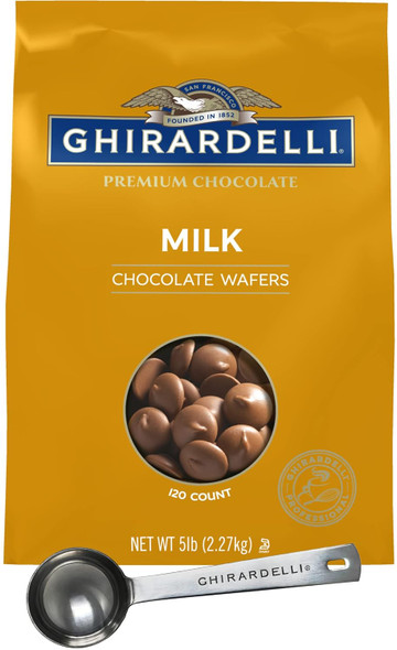 Ghirardelli Milk Chocolate Wafers, 120 Count Per Lb, 5Lb Bag With Ghirardelli Stamped Barista Spoon