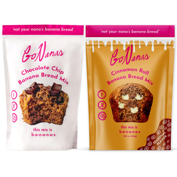 Gonanas Banana Bread Mix - Bundle Of 2 Flavors. Vegan, Gluten Healthy Snacks. Oat Flour Banana Bread Or Banana Muffin Mix. Women Owned, Us Ingredients, Dairy , Nut , Delicious Snacks