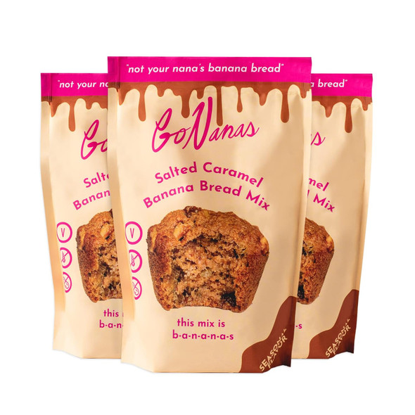 Gonanas Salted Caramel Banana Bread Mix, Vegan, Gluten Healthy Snacks. Oat Flour Banana Bread Or Banana Muffin Mix. Women Owned, Us Ingredients, Dairy , Nut , Delicious (3 Pack)