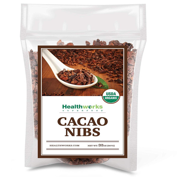 Healthworks Cacao Nibs Raw Organic (32 Ounces / 2 Pound) Criollo Bean Unsweetened Chocolate Substitute Organic Keto, Vegan & Non-Gmo Antioxidant