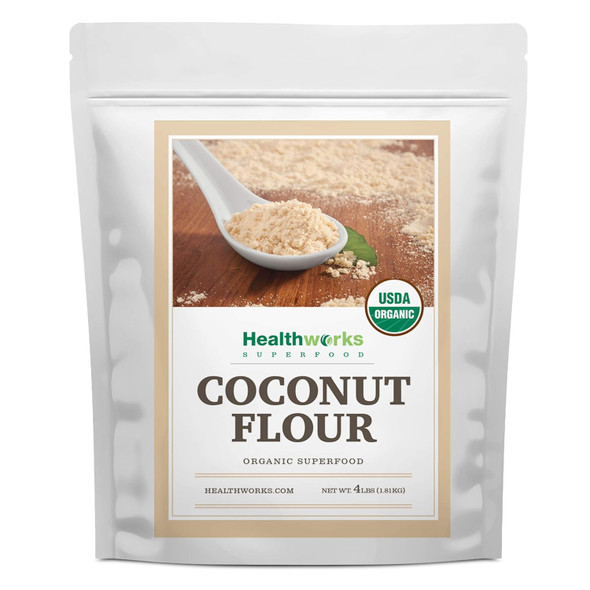 Healthworks Coconut Flour Unrefined Raw Organic (64 Ounces / 4 Pounds) Organic Keto, Vegan & Non- Gmo Protein Based Whole Foods Pancakes, Waffles, Bread & Other Baked Goods