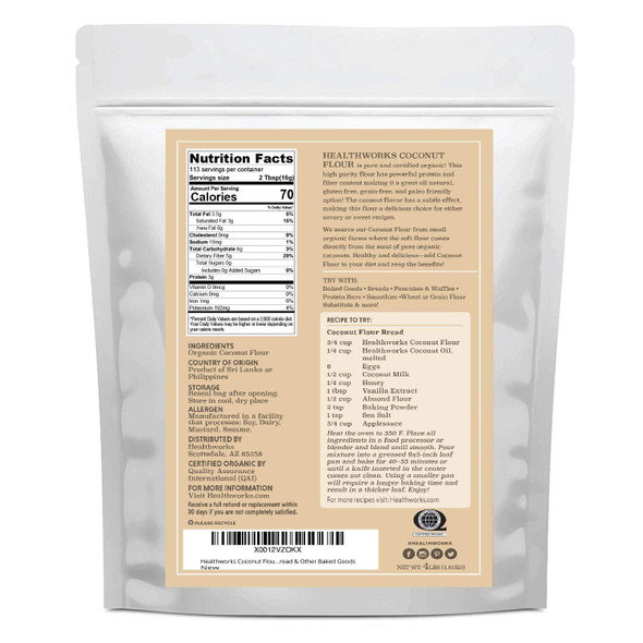 Healthworks Coconut Flour Unrefined Raw Organic (64 Ounces / 4 Pounds) Organic Keto, Vegan & Non- Gmo Protein Based Whole Foods Pancakes, Waffles, Bread & Other Baked Goods