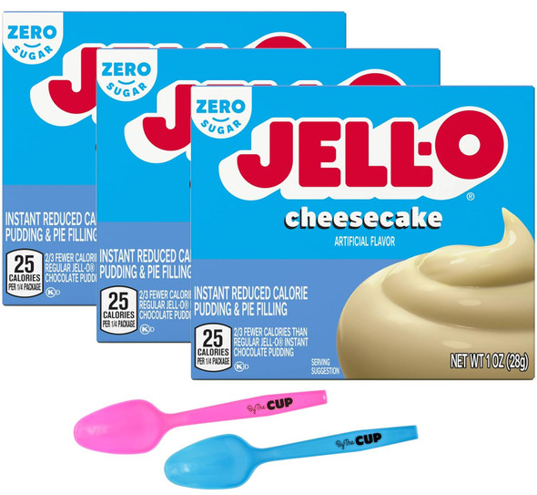 Jell-O Zero Sugar Cheesecake Instant Pudding & Pie Filling Mix 1 Oz Box (Pack Of 3) With Mood Spoons