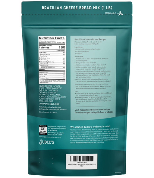 Judee'S Brazilian Cheese Bread Mix 1 Lb - Non-Gmo And Just Add Water- Great For Preparing In Advance And Making Fresh - Gluten- And Nut Facility