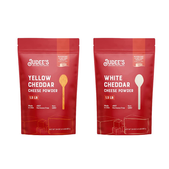Judee'S Medium Cheddar Bundle: Yellow Cheddar Cheese Powder (1.5 Lb) And White Cheddar Cheese Powder (1.5 Lb)