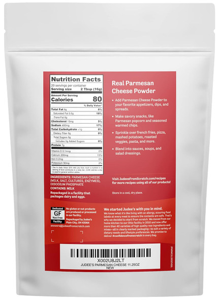 Judee’S Parmesan Cheese Powder 11.25Oz - 100% Non-Gmo, Keto-Friendly, Rbst Hormone-, Gluten- & Nut- - Made From Real Parmesan Cheese - Made In Usa - Use In Dips, Soups, And Seasonings