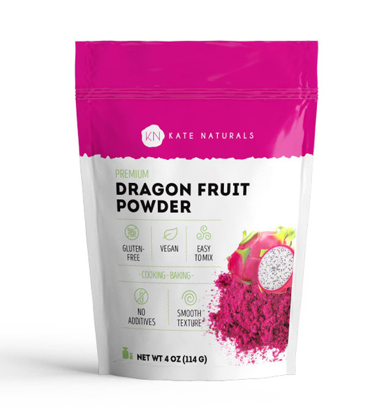 Kate Naturals Dragon Fruit Powder For Baking & Drink (4Oz). Vegan, Gluten Dried Dragon Fruit Pink Pitaya Powder For Dragon Fruit Syrup. Dragonfruit Pitaya Powder For Smoothie & Food Coloring