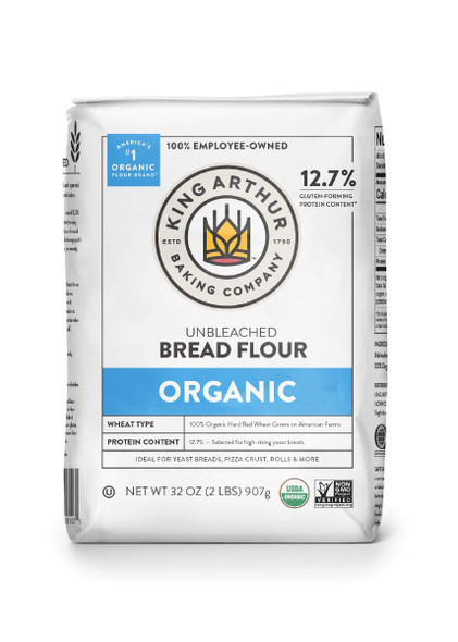 King Arthur, 100% Organic Unbleached Bread Flour, Non-Gmo Project Verified, No Preservatives, 2 Pounds (Pack Of 12)