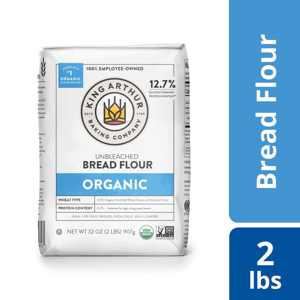King Arthur, 100% Organic Unbleached Bread Flour, Non-Gmo Project Verified, No Preservatives, 2 Pounds (Pack Of 12)