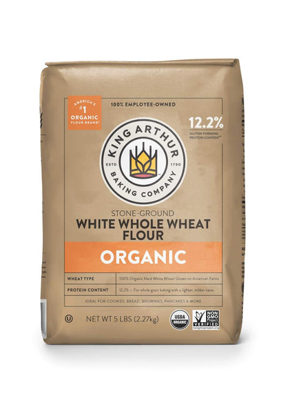 King Arthur, 100% Organic White Whole Wheat Flour, 100% Whole Grain, Non-Gmo Project Verified, 5 Pounds (Pack Of 6)