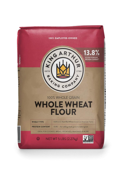 King Arthur, 100% Whole Wheat Flour, 100% Whole Grain, Non-Gmo Project Verified, Kosher, 5 Pounds