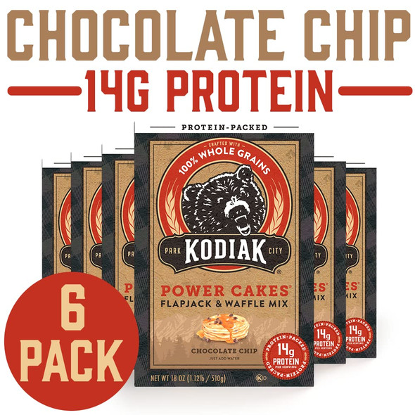 Kodiak Cakes Power Cakes, Pancake & Waffle Mix, Chocolate Chip, High Protein,100% Whole Grains (Pack Of 6) Kodiak Cakes Power Cakes, Pancake & Waffle Mix, Chocolate Chip, High Protein,100% Whole Grains (Pack Of 6)