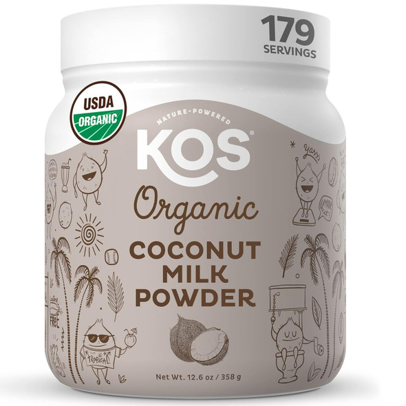 Kos Organic Coconut Milk Powder, Usda - Sugar & Plant Based Creamer For Coffee, Tea, Smoothies - Vegan, Keto, Paleo Friendly, Non Gmo, Gluten & Dairy - 12.6Oz, 179 Servings