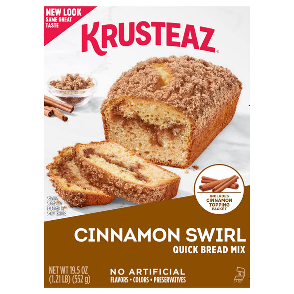 Krusteaz Cinnamon Swirl Quick Bread Mix, Includes Cinnamon Topping, 19.5 Oz Boxes (Pack Of 12)
