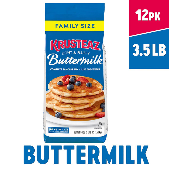 Krusteaz Complete Buttermilk Pancake And Waffle Mix, Light & Fluffy, 3.5 Lb Bags (Pack Of 12)