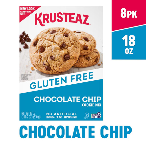 Krusteaz Gluten Chocolate Chip Cookie Mix, No Artificial Flavors, Colors, Or Preservatives, 18 Oz Boxes (Pack Of 8)