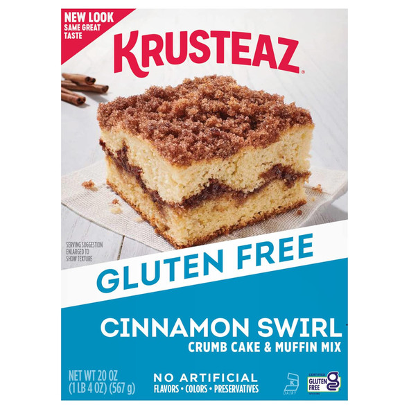 Krusteaz Gluten Cinnamon Swirl Crumb Cake & Muffin Mix, 20 Oz Boxes (Pack Of 8)