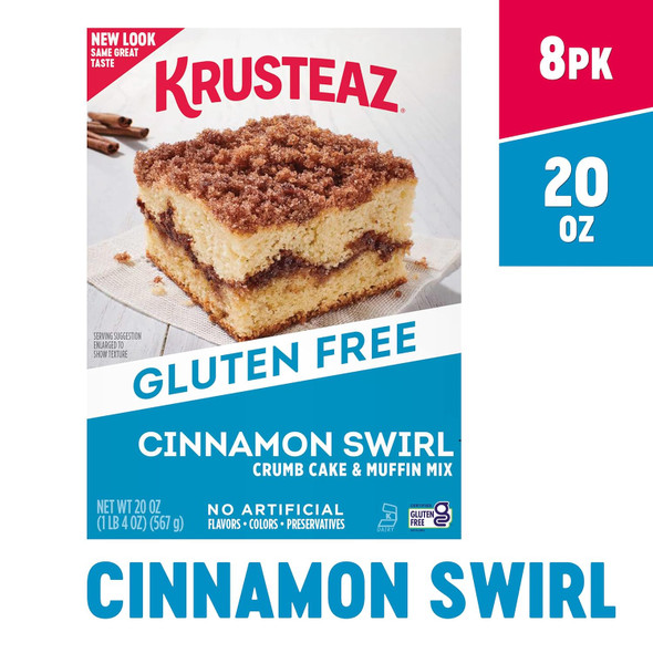 Krusteaz Gluten Cinnamon Swirl Crumb Cake & Muffin Mix, 20 Oz Boxes (Pack Of 8)