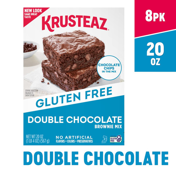 Krusteaz Gluten Double Chocolate Brownie Mix, Includes Chocolate Chips, Gf, Gluten Baking Mix, 20-Ounce Boxes (Pack Of 8)