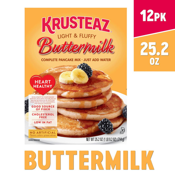 Krusteaz Heart Healthy Buttermilk Pancake And Waffle Mix, Light & Fluffy, 25.2 Oz Boxes (Pack Of 12) Krusteaz Heart Healthy Buttermilk Pancake And Waffle Mix, Light & Fluffy, 25.2 Oz Boxes (Pack Of 12)