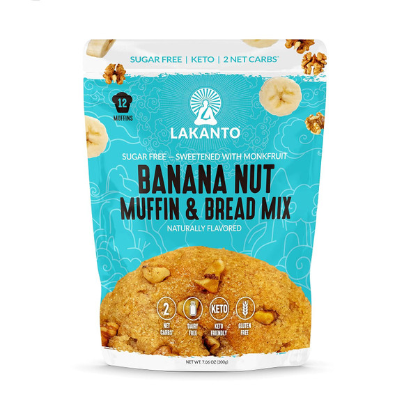 Lakanto Sugar Banana Nut Muffin And Bread Mix - Sweetened With Monk Fruit Sweetener, 2G Net Carbs, Gluten , Naturally Flavored, Keto Diet Friendly, Dairy (12 Muffins)