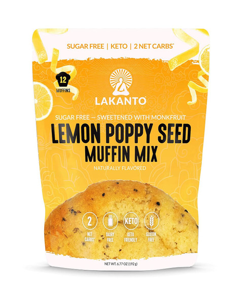 Lakanto Sugar Lemon Poppy Seed Muffin Mix - Sweetened With Monk Fruit Sweetener, 2G Net Carbs, Dairy , Keto Diet Friendly, Gluten , Natural Flavors, Almond Flour, Sea Salt (12 Muffins)