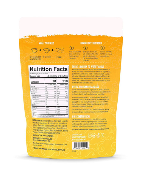 Lakanto Sugar Lemon Poppy Seed Muffin Mix - Sweetened With Monk Fruit Sweetener, 2G Net Carbs, Dairy , Keto Diet Friendly, Gluten , Natural Flavors, Almond Flour, Sea Salt (12 Muffins)