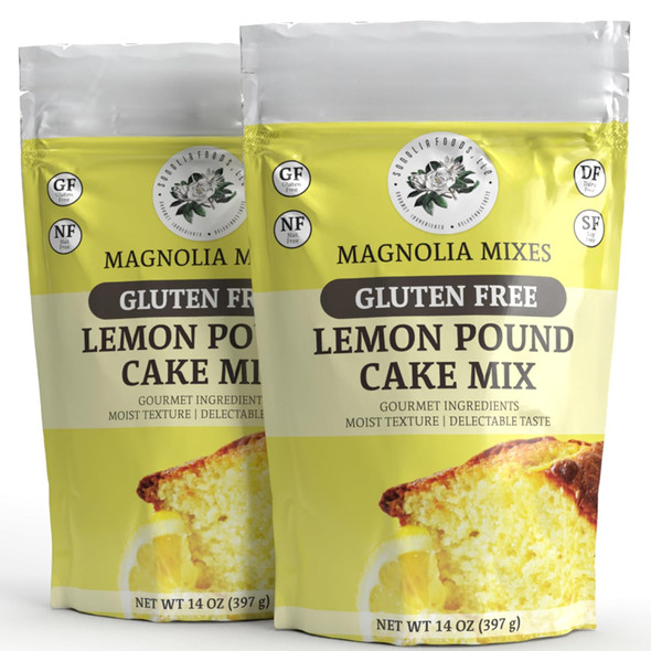 Magnolia Mixes - Lemon Pound Cake Mix - Easy 3-Step Baking With Ingredients: Potato Starch, Rice Flour, Tapioca Flour, And More - 14Oz Each (2-Pack)