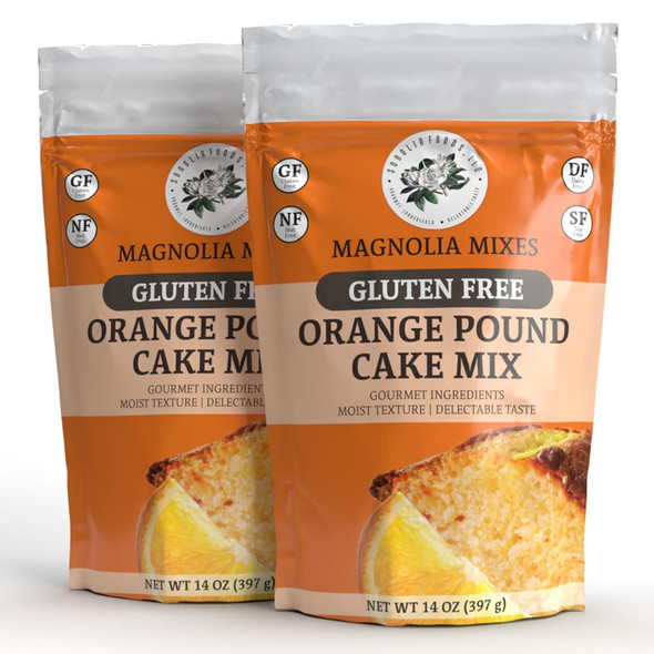 Magnolia Mixes - Orange Pound Cake Mix - A Zesty Twist On Our Lemon Pound Cake - Easy 3-Ingredient Recipe - Moist & Light - Gluten, Nut, Dairy & Soy- - Old-Fashioned Flavor - 14Oz Each (2-Pack)