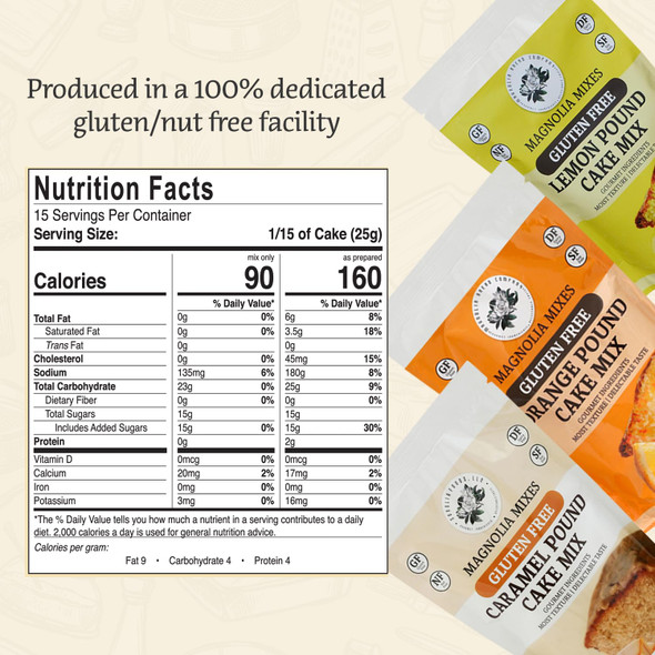 Magnolia Mixes Gluten- Pound Cake Variety Pack - Lemon, Orange, And Caramel Flavors - Easy 3-Step Baking With Premium Ingredients - Moist & Delicious - 14Oz Each (3-Pack)