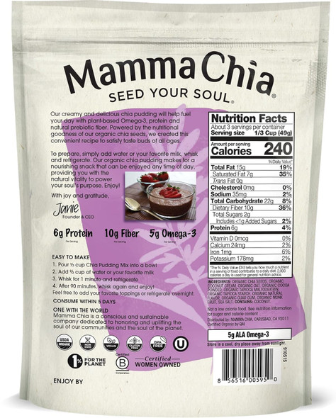 Mamma Chia Organic Chia Pudding Mix, Dark Chocolate (Pack Of 6)