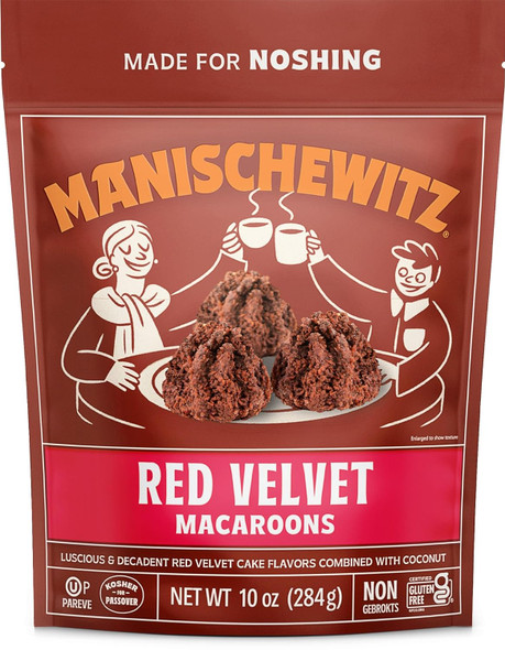 Manischewitz Red Velvet Coconut Macaroons, 10 Ounce Resealable Bag, Gluten , Kosher For Passover
