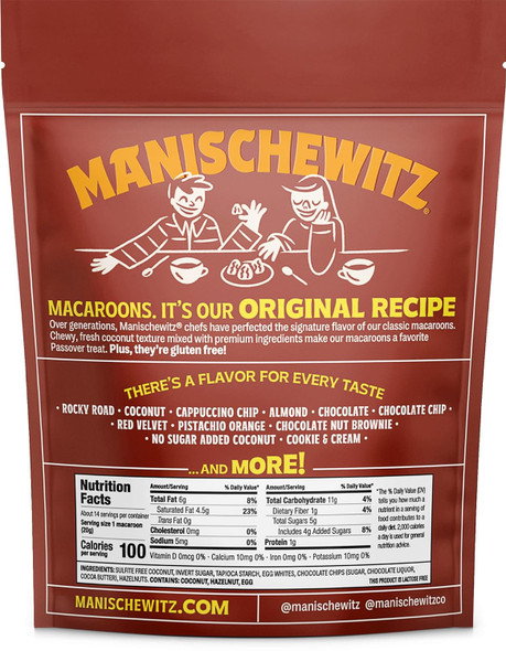 Manishewitz Hazelnut Chocolate Chip Macaroons, 10Oz (2 Pack) Coconut Macaroons Resealable Bag Dairy Gluten Coconut Cookie Kosher For Passover